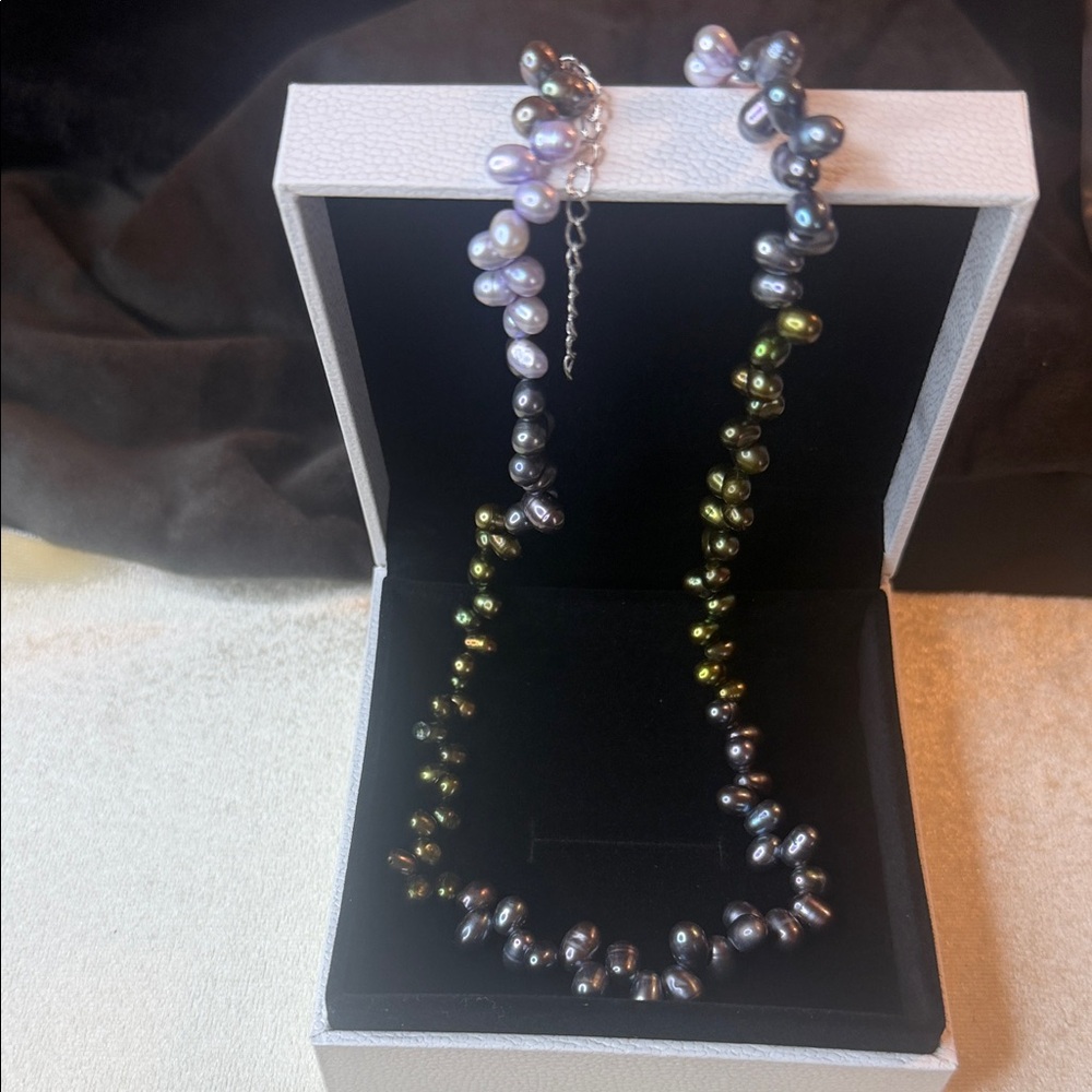 Multi Color Pearl Necklace (18 “) in Rhodium Over Sterling Silver